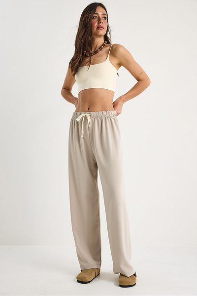 Bianco Lucci Women's Elastic Waist Tie High Waist Loose Casual Pants 3242 60281042