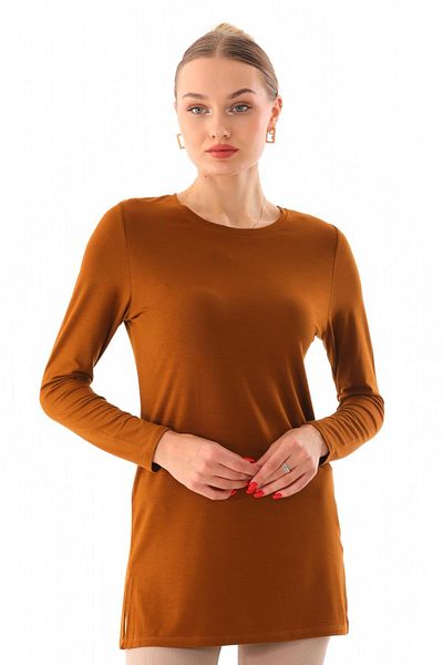 penyebizden Women's Viscose Full Lycra Tunic-Brown