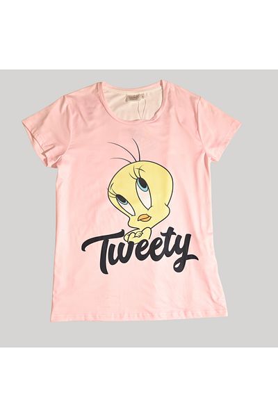 TWEETY WOMENS SHORT SLEEVE PAJAMA SETS , SILKY POLYESTER