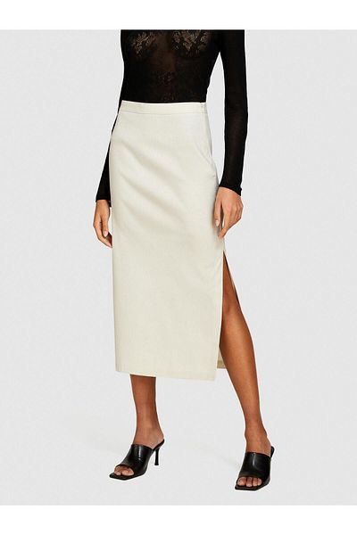Sisley Fusta creion midi cu fantă din amestec de in și bumbac Fusta gri pentru femei - 324p4u6wl0023