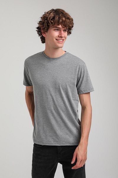 NEW WORLD POLO Crew Neck Slim Fit Gray Melange Lycra Cotton Stretch Fabric Basic T-Shirt 25Ssm20341
