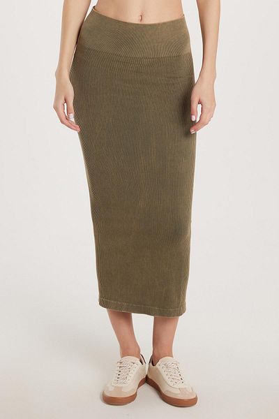 Tudors Fusta lungă, lungă, kaki, din bumbac, slim fit