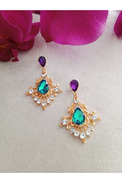 Pervin Ablacım Handmade Turquoise ,Purple Stone Gold Dangle Earrings
