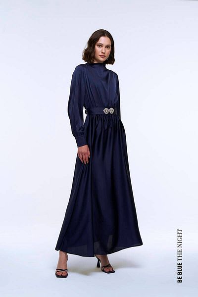 BE BLUE Σατέν φόρεμα Navy Blue Stone