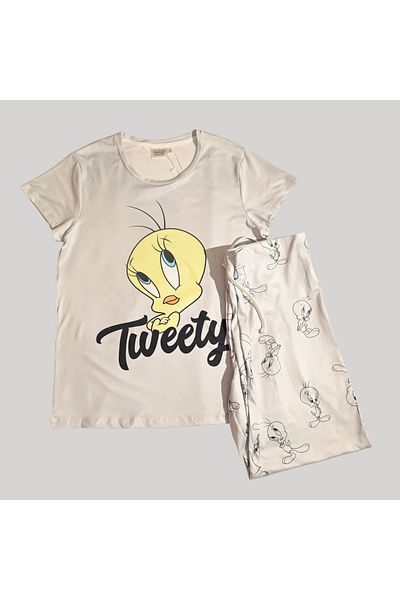 TWEETY WOMENS SHORT SLEEVE PAJAMA SETS , SILKY POLYESTER