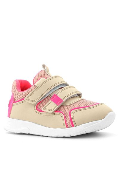 Rakerplus Beige Pink Velcro Girls' Sneakers