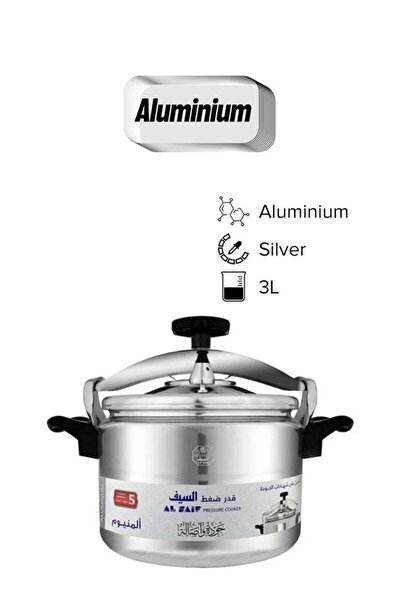 ALSAIF Al Saif Aluminium Pressure Cooker Silver , 3 Liters , Silver - K99003