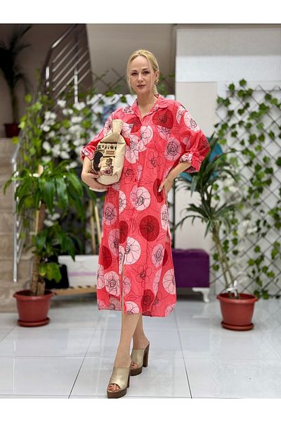 Punta Otantik Yg301004 Italian Coton Pareo Shirt Dress Coral