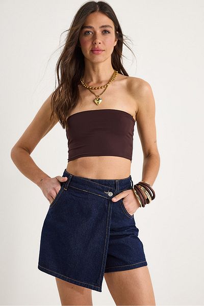 Bianco Lucci Damen-Jeansshorts mit Taschendetail und zweireihigem Verschluss, Rock 8017 60283266