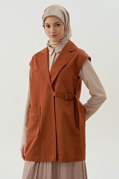 Tuğba Kruvaze Bel Kemer Tokalı Yelek - Tarçın