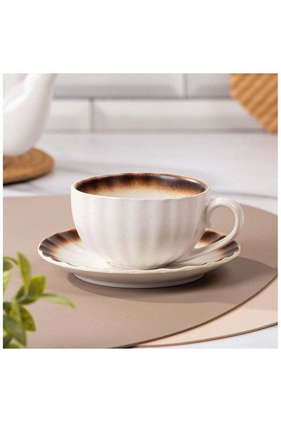 Generic كوب سيراميك أنيق بتصميم عصري - بيج مع تداخل بني غامق
