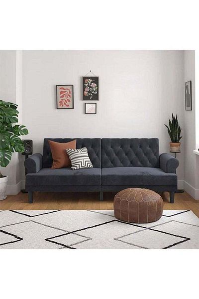 soufa dibaj Chocolate | 3-Seater Sofa Upholstered In Velvet 212x82x84 cm - Dark Grey