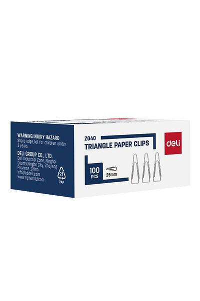 Deli Triangular Metal Paper Clips 25 mm, 100 Pieces/Box