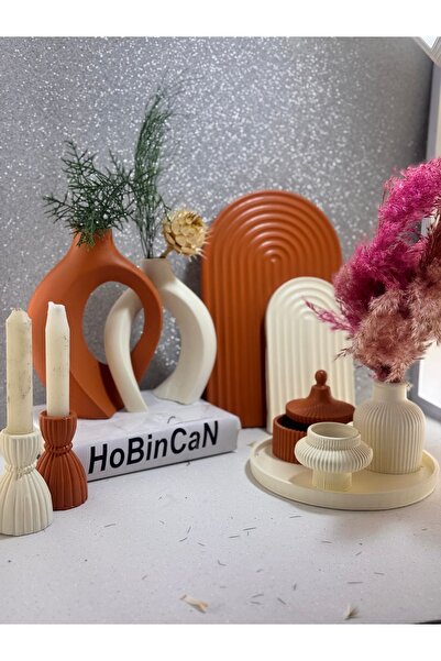 BLANJ Sarmasık 2'li halka 2'li mumluk büyük-küçük gökkusağı tabağı yuvarlak tepsi pampas vazo 10 parça