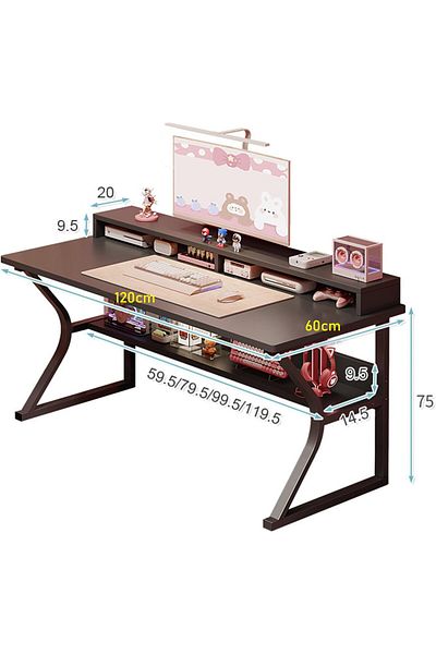 VINNYSEN Gaming Desk With Shelf, Computer Desk, C-shaped Gaming Table, Pc Workstation Office Desk(120*75)