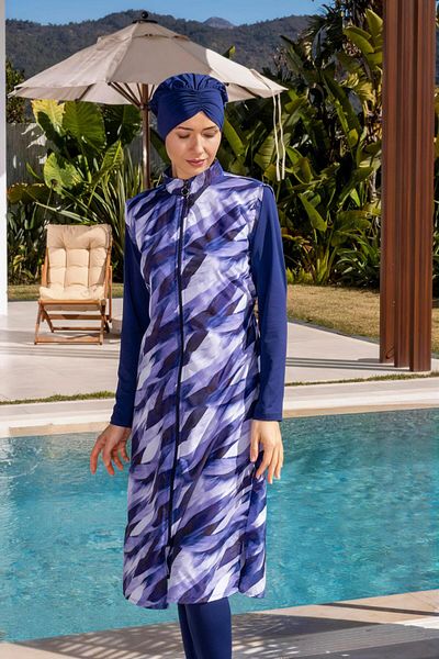 Mayom Fully Covered Long Gilet Model Fast Drying Hijab Swimsuit - 2528