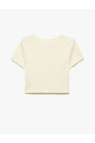 Koton Butterfly Printed Short Sleeve Crew Neck Cotton Crop T-Shirt