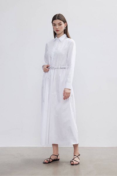 BE BLUE White Belted Gathered Dress