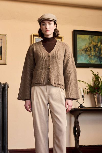 BE BLUE CARDIGAN DETALIAT DE BUZUUNAR BEJ