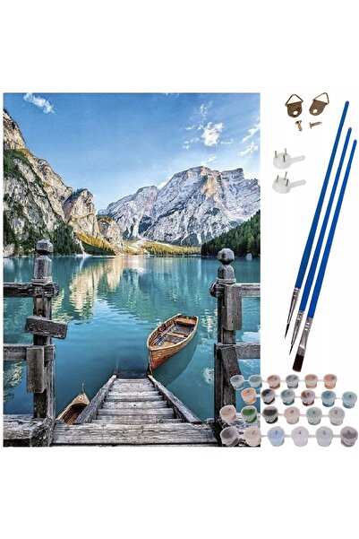 zola Σετ ζωγραφικής με αριθμούς για παιδιά και ενήλικες με ακουαρέλες, καμβάς 40×50 εκ., φύση Βουνό και λίμνη