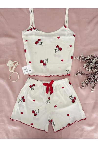 MH Moony Homewears 2-Piece Corded Cherry Shorts Summer Pajama Set