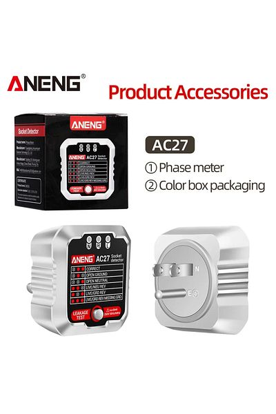 ANENG Us Plug(WHITE) Ac27 Socket Tester Voltage Test Socket Detector Ground Zero Line Polarity Phase