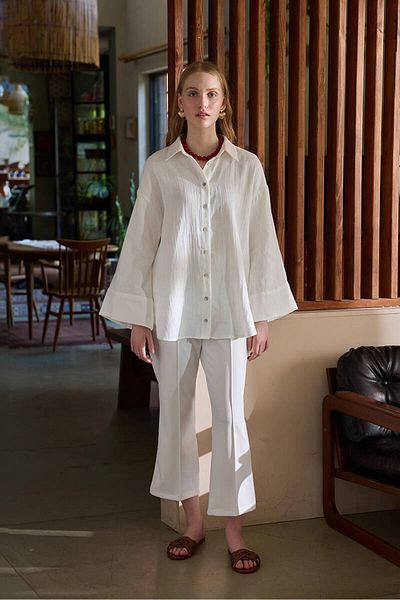 BE BLUE Cămașă albă din muselină cu mâneci kimono