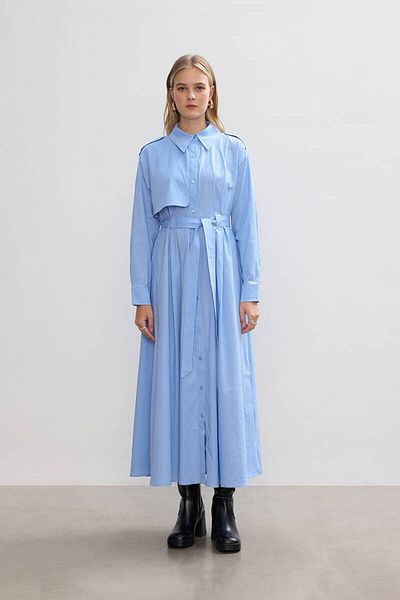 BE BLUE Μπλε βαμβακερό φόρεμα καμπαρντίνας