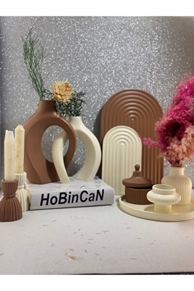 BLANJ sarmasık 2'li halka 2'li mumluk büyük-küçük gökkusağı tabağı yuvarlak tepsi pampas vazo 10 parça