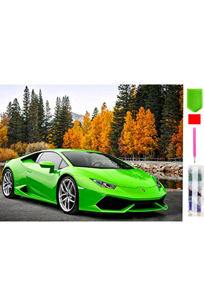 zola Goblen mozaic cu diamante, model Lamborghini verde, 50 x 65 cm