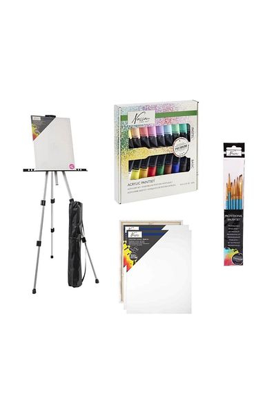 Nassau fine art Set de pictură cu șevalet, pânză, vopsele acrilice și pensule