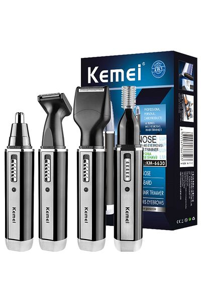 Kemei 6630 ماكينة تشذيب الأنف واللحية القابلة لإعادة الشحن 4 في 1 للرجال، ماكينة تشذيب شعر الأذن والحاجب والأنف