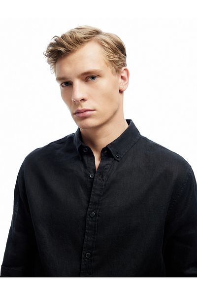Koton Long Sleeve Regular Fit Button Collar Classic Linen Shirt
