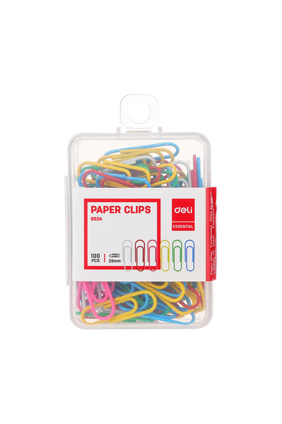 Deli Agrafe metalice colorate 29mm, 100 buc., cutie plastic Deli