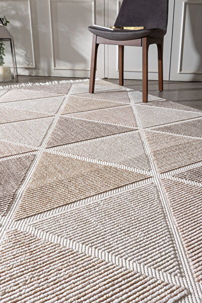 Viviana Home Rio Iskandinav Salon Halısı Mutfak Halısı Yolluk Bukle Toz Vermez Dokuma Halı Açık Bej Vizon Rio-06