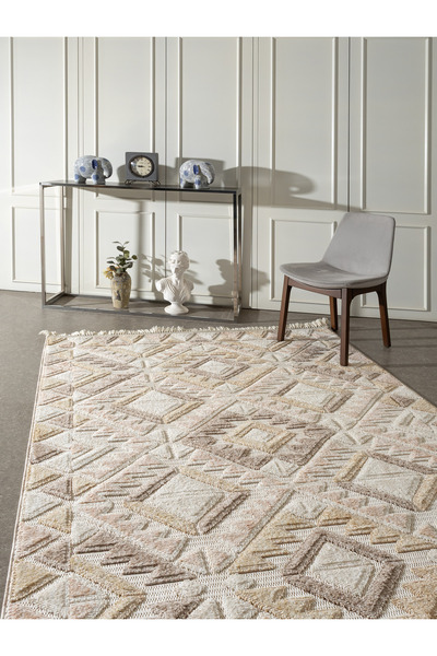 Viviana Home Rio Iskandinav Salon Halısı Mutfak Halısı Yolluk Bukle Toz Vermez Dokuma Halı Açık Bej Vizon Rio-05