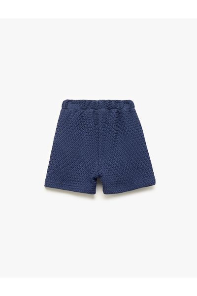 Koton Textured Basic Shorts with Cotton Pockets and Elastic Waist