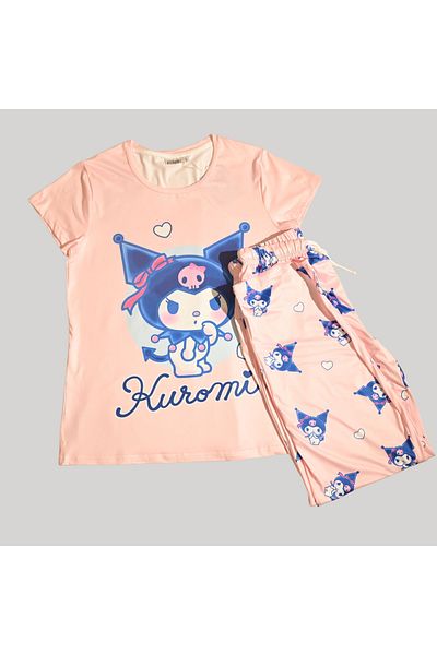 kuromi WOMENS SHORT SLEEVE PAJAMA SETS , SILKY POLYESTER