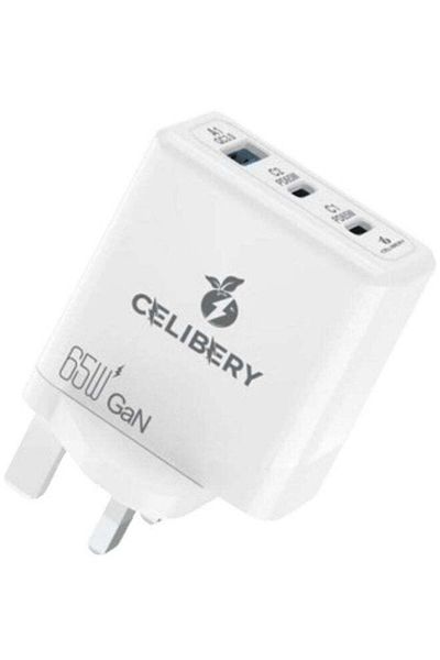 celibery Adapter Charger (65W Adapter) Dual Port Type-C And USB Charger Adapter White