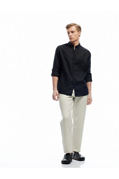 Koton Long Sleeve Regular Fit Button Collar Classic Linen Shirt