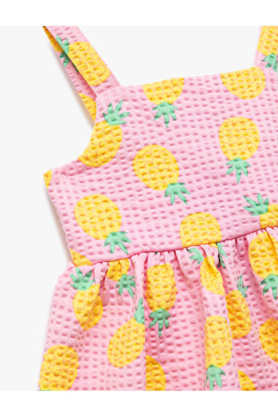 Koton Square Neck Buttoned Pineapple Patterned Strap Dress