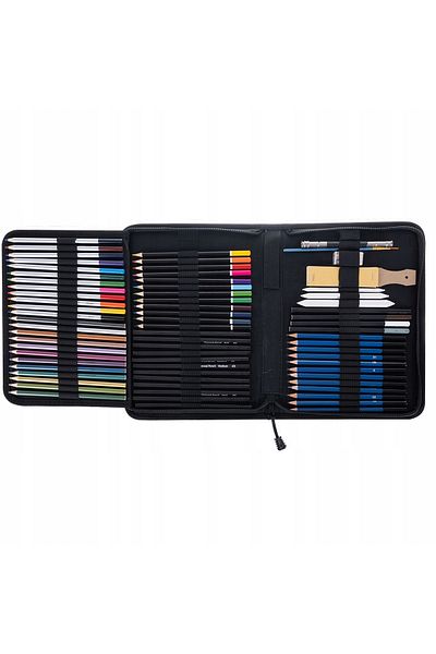 zola Kit profesional pentru schite in creion, 72 piese, creioane colorate, bloc desen, mapa depozitare