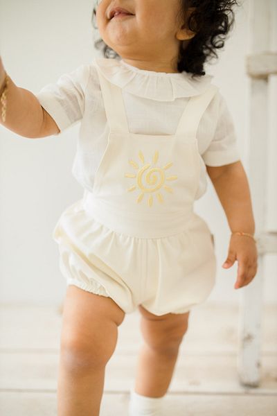 Kuarks Summer Baby Girl Romper and Shirt Set Sun Pattern Canvas Romper, Linen Shirt 0-12 Months