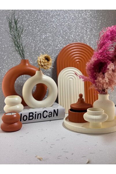 BLANJ Bohem 2'li halka 2'li mumluk büyük-küçük gökkusağı tabağı yuvarlak tepsi pampas vazo 10 parça