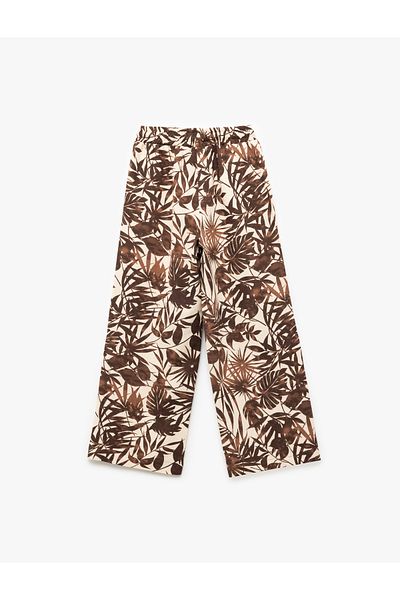 Koton Viscose and Linen Blended Leaf Patterned Wide Leg Pants