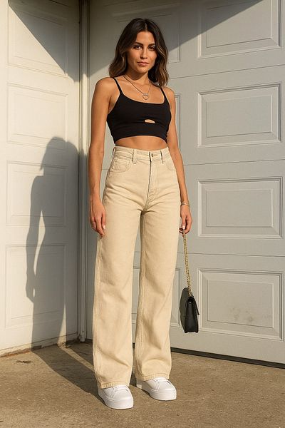 DRC trend Blugi de damă bej Pantaloni de blugi Palazzo bej