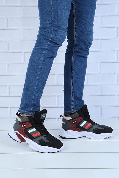 M.P. Ankle Length Lace-Up Basketball Shoes Black-Claret Red