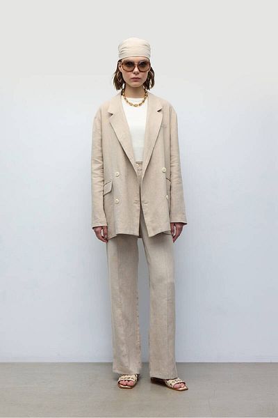 BE BLUE Linen Blazer - Stone Color and Double Breasted Cut