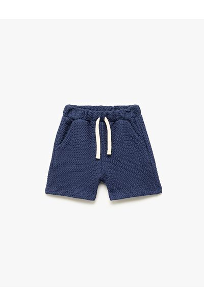 Koton Textured Basic Shorts with Cotton Pockets and Elastic Waist