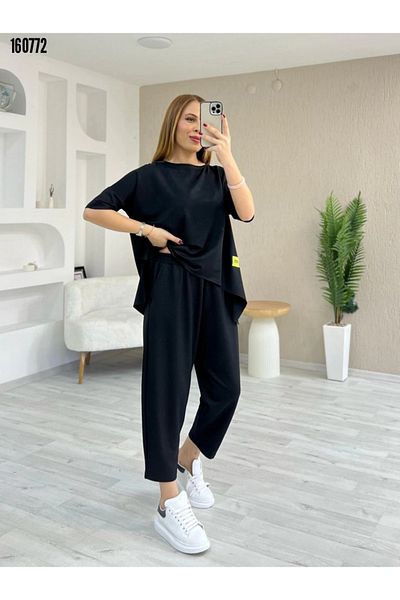 Kokosh moda Women's Short Sleeve Crew Neck Loose Bottom Top Two Piece Set
